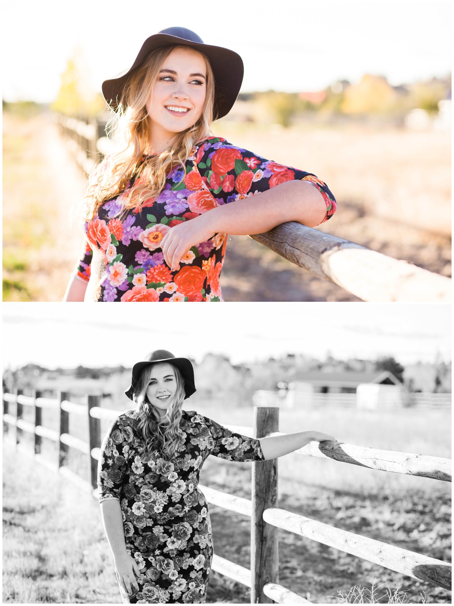  Country senior session in front of barn and fence with Oregon photographer 
