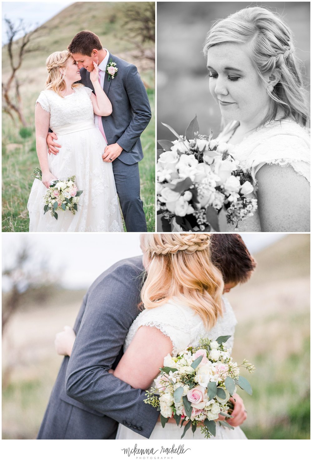  Bride and groom embrace during bridal session with Oregon photographer McKenna Rachelle Photography. 